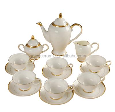 China Royal Fine Bone China Tea Set 17pcs Gold Color Tea Set and Coffee Set Viable for Home and Hotel Wedding for sale