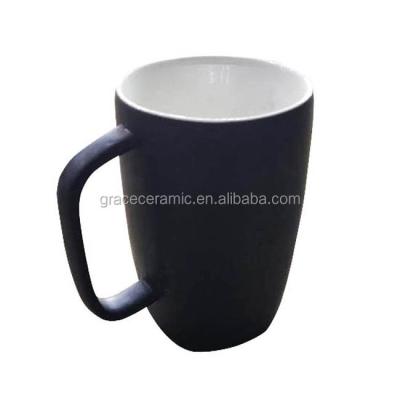 China Matte Plain Black Fine Viable Reactive Porcelain Ceramic Slim Mug With Square Handle for sale