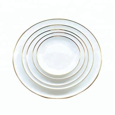 China Ceramic Porcelain Plate Gold Silver Rim Round Dinner Plate Viable For Wedding Hotel Restaurant for sale