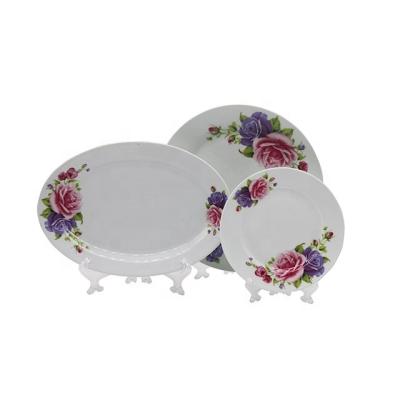 China Sustainable Stylish Flower Decal Restaurant Porcelain Dinner Plate Ceramic Oval Dish for sale