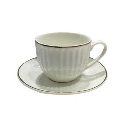 China Viable Set of 6 Ceramic Tea Coffee Cup and Saucer Sets, Gold Line Fine Porcelain Bone China Cup and Saucer for sale