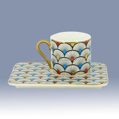 China Sustainable Stylish Turkish Coffee Cup Set Arabian Custom Ceramic Fine Bone China Coffees And Saucers Set for sale