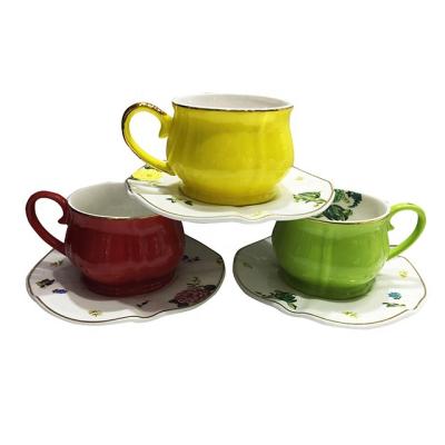 China Modern Design 90ml Sustainable Color Iced Turkish Coffee Cup Set Porcelain Coffee Cup And Saucer Sets for sale