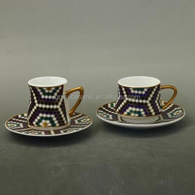 China Chaozhou Sustainable Factory Arabic Creative Hand Painted Coffee Cup And Saucer Set Ceramic With Gift Box for sale