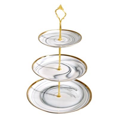 China Cheap Viable Porcelain 3 Layer Cake Marble Platinum Stand, Hang Cake Stand for sale