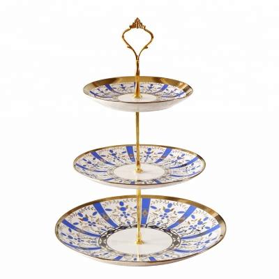 China Viable Chaozhou Factory Porcelain 2 Tier Metal Cake Stand 3 Tier Ceramic Fine Cake Stand for sale