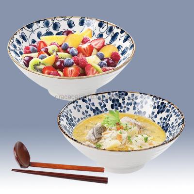 China Sustainable Wholesale Japanese Serving Cereal Noodle Bowl Custom Printed Design Large Ceramic Ramen Bowls Set for sale