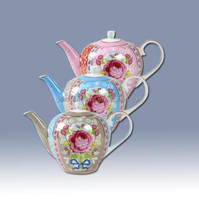 China Viable Wholesale Customized Floral Design Modern Western Bone China Ceramic Teapot for Tea Coffee for sale