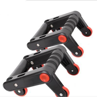 China Hot Selling Folded Fit Body Brake Lift Up Bar With Ab Wheel Roller Gym Abdominal Equipment With Foam Handle And Pull Out Rope for sale