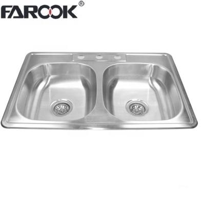 China Without Faucet South America Double Bowl Stainless Steel Kitchen Sink for sale