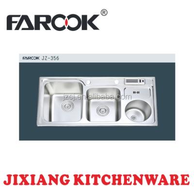 China Without Tap JZ-356 92*45cm Deep Double Bowl Stainless Steel Kitchen Sink With Waste Bin for sale