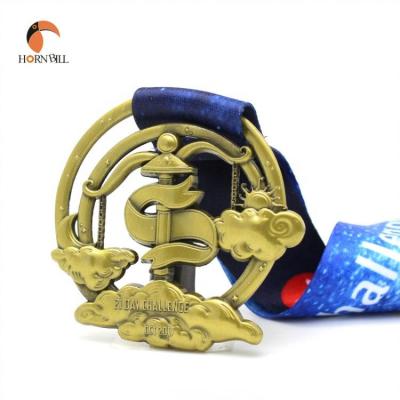 China Europe Factory Custom 3D High Quality 2D Soft Enamel Virtual Metal Sports Race Medals Plating Antique Bronze With Lanyard for sale