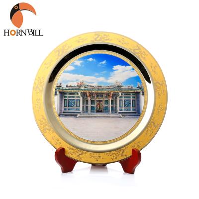 China Europe Dedication Ceremony of New Building Antique Architecture Art Retro Gold Plate Souvenir Antique Announced Commemorative Plate for sale