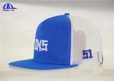 China 3D Embroidery Mesh Trucker Caps / Adjustable Baseball Caps With Flat Brim for sale