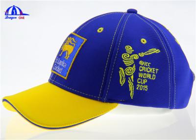 China Cotton 6 Panel Blue and Yellow Baseball Sandwich Caps With Flat Embroidery Sri Lanka Logo for sale