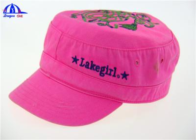 China Pink Girls 100% Cotton Woven Military Baseball Caps With Flat Embroidery Logo for sale