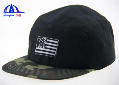 China Black and Camo Embroidery Logo 5 Panel Camp Cap Flat Short Brim Camp Army Hats for sale