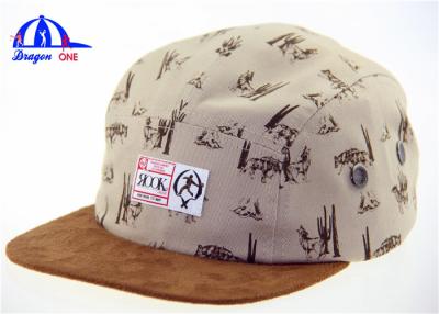 China Cool Suede Snapback 5 Panel Camp Cap , Short Brim Custom Made Baseball Caps for sale