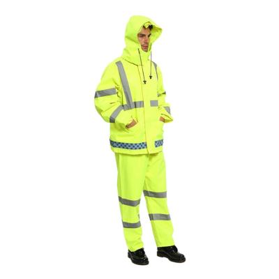 China Wholesale Single Person Rainwear Fabric Oxford PVC Worker Raincoat Policeman Split Type Rainsuit Safety Police Raincoat Reflective Suit With Hood for sale