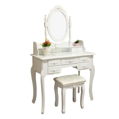 China D1703 White Wood Modern Storage Drawer Dresser High Quality MDF Dressing Table With Mirror Drawer Stool for sale