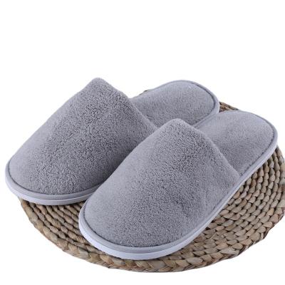 China Gray Narrow Toe End Luxury Soft Toe Terry Towel Hotel Slipper With Logo Customized for sale