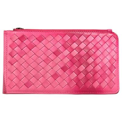 China Fashion Weave Large Capacity Card Wallet Business ID Genuine Leather Bulk Leather Credit Card Holder for sale