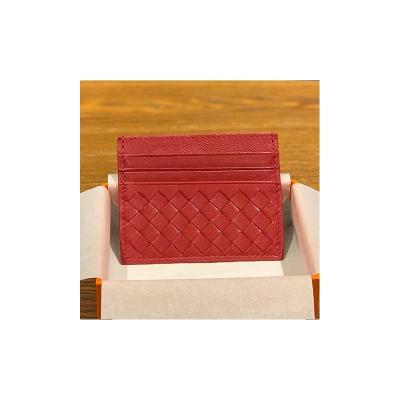 China Carry Fashion Ultra-Thin Easy 6 Cards and 1change Pockets RFID Weave Genuine Leather Card Holder for sale