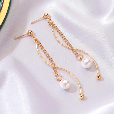 China Pearl Wave Tassel Wave Vintage Free Sample Creative Temperament Earrings Korean Small Long Earrings Super Fairy Elegant Fragrance for sale