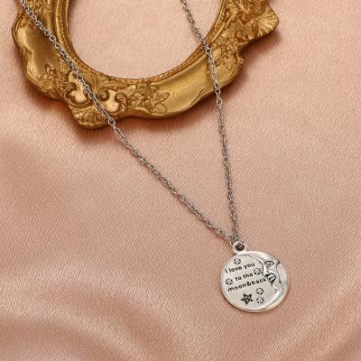 China Retro Necklace Punk Free Jewelry English Letter Necklace Love You Moon Clavicle Chain Hip Hop Temperament Neck Punk Chain for sale