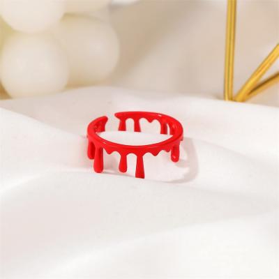 China Free Sample Hiphop Funny Halloween Decoration Horror Vampire Cut Fake Bloodstain Ring Personality Diablo Bloodletting Opening Ring for sale