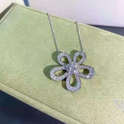 China Free Sample 925 Sterling Silver Full Diamond Big Camellia Flower High Version Sunflower Necklace TRENDY Female Pendant Clavicle Chain for sale