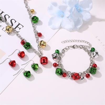 China Free Sample FASHIONABLE New Christmas European and American Jewelry Christmas Earrings Necklace Bracelet Bell Color Jewelry Set Necklace for sale