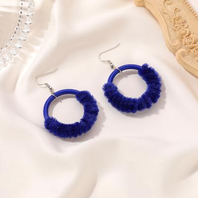 China Hyperbole Necklace Style Autumn Winter Free Personality Exaggerated Simple Circle Plush Earrings Temperament Ins Wool Round Resin Earrings for sale