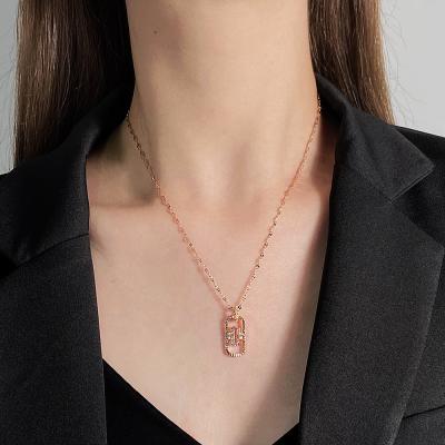 China Fashionable Free Sample Necklace Clavicle Chain Simple Clavicle Chain Diamond Inlaid Square Pendant Necklace Personalized Neck Hollow Chain for sale