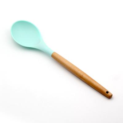 China Viable Hot Sale Silicone Spoon Kitchenware Silicone Utensil With Wooden Handle Spoon Tools for sale