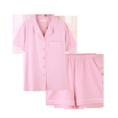 China Summer Women Breathable Pajamas Sets Cotton Shorts Bamboo Sleeve Two Piece Shorts Sets Night Wear Designer Pajamas for sale