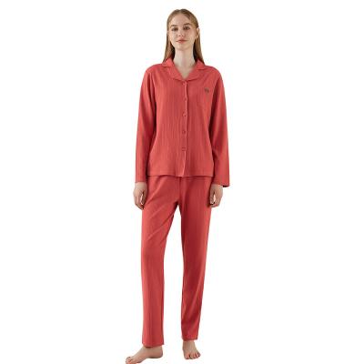 China Manufacturer Wholesale Women Thermal Pajamas Sleepwear Set Autumn Winter Nightwear Two Piece Knitted Pajamas Set Women Red for sale