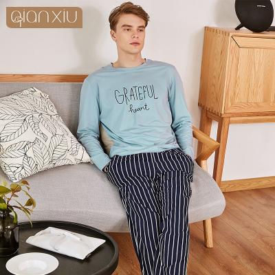 China Breathable cotton mens pajamas long sleeve top and pants mens sleepwear soft pajamas pijama men for sale