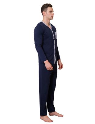 China Factory Wholesale Mens Breathable Cotton V-Neck Long Sleeve Pajamas Sleep Wear Top Set With Pants Pajamas Set Men for sale