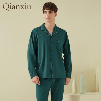 China Factory direct bamboo men's two-piece pajamas cotton breathable pijamas sleepwear long sleeve set for men's pajamas night wear for sale