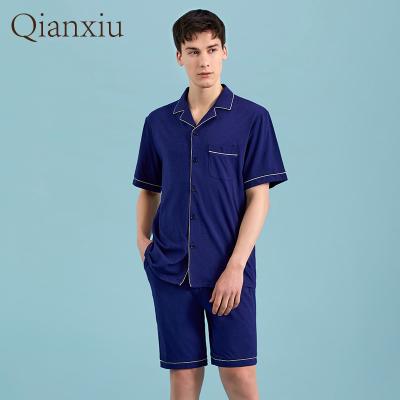 China Wholesale Breathable Mens Cotton Pajamas Short Sleeve 2 Piece Set Summer Knitted Pajamas Sleepwear Suit Pajamas For Men for sale