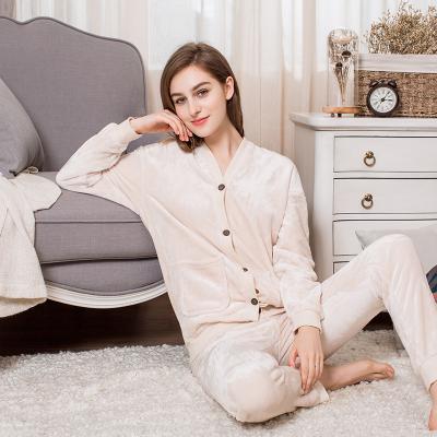 China Autumn Winter Flannel Pajamas Set Thermal Women Home Wear Long Sleeve Thermal Sleepwear Ladies Thicken Night Wear Pajamas for sale