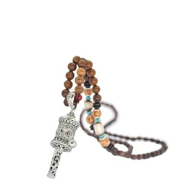 China FASHIONABLE Handmade Ethnic Buddhist Mala Wood Beaded Fish Pendant Necklace Nepal Talisman Vintage Statement Long Sweater Necklace for sale