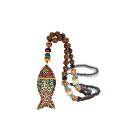 China Vintage TRENDY Nepal Long Mala Wood Beaded Buddhist Pendant and Necklace Boho Ethnic Bohemian Buddha Lucky Jewelry for Women Men for sale