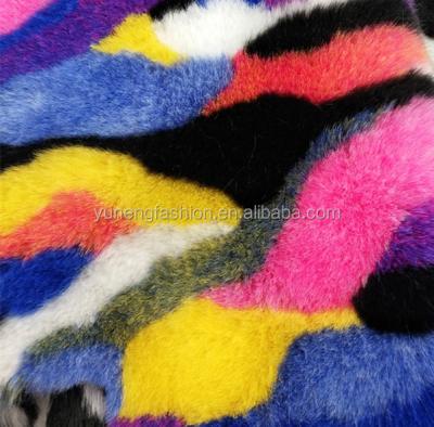 China Auto Upholstery Stock Six Colors Camouflage Faux Fur Multi Colors Jacquard Rabbit Fabric for sale