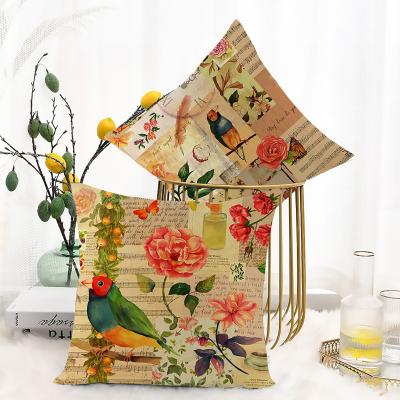 China High Quality Printed Comfortable Gifts Folded Decorative Canvas Pillowcase Friendship Flower And Decorative Bird Tile Cover for sale