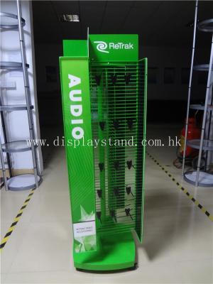 China 4 Sided Colorful Metal Material Floor Display Rack With Hooks , With Rotatable Base for sale