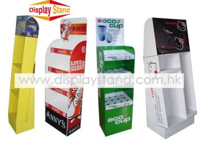 China Floor Display Rack Cardboard Retail Display Stands with Shelf and Flat Packed Shipped for sale