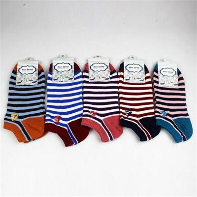 China Striped design no show socks with cartoon embroiderying logo for men for sale