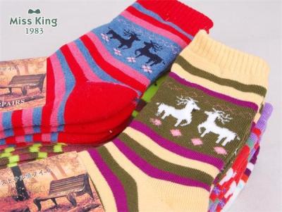 China Classic christmas deer patterned design cotton dress socks for women for sale